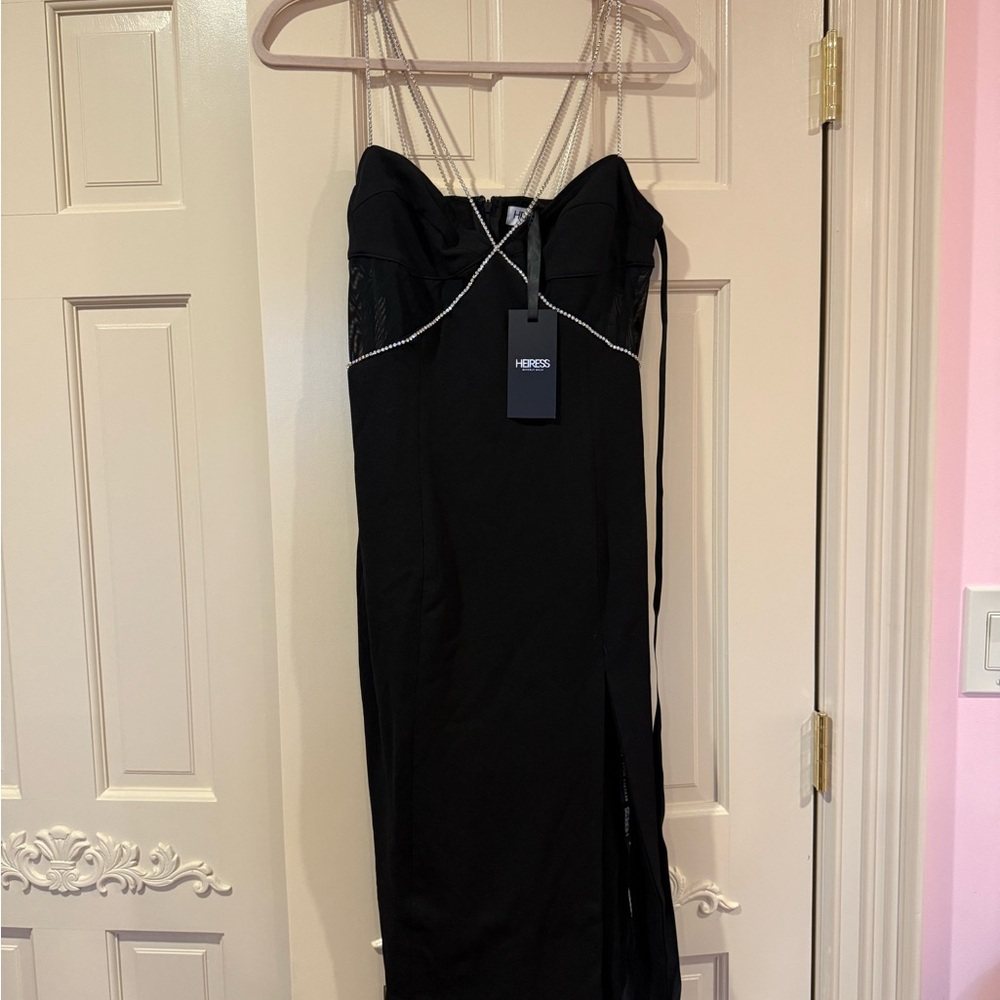 Herve Leger Black Dress with Chain Straps